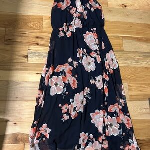 Floral Maxi Dress - Navy and Pink